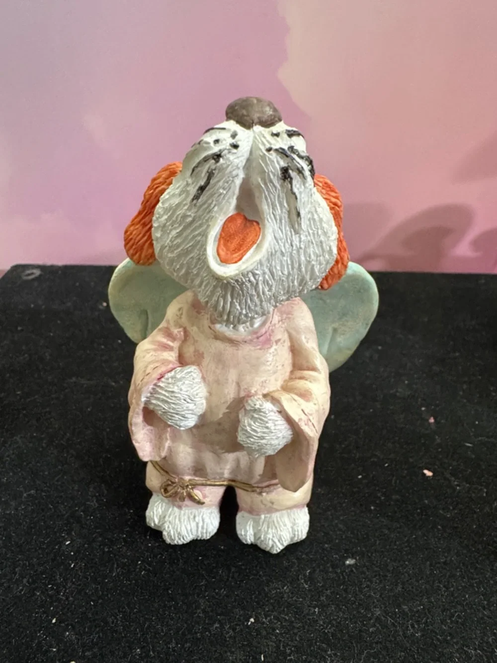 Pair of Vintage Handpainted Angel Dog Figurines with Wings Singing